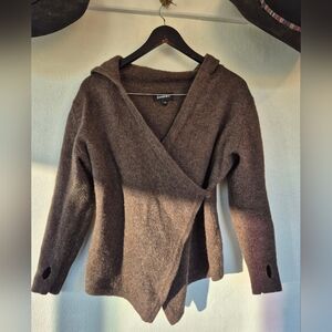 Alpaca / Wool Betabrand Brown Hooded Wrap Sweater